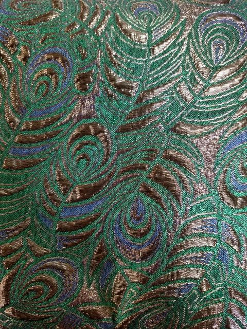 Green With Gold Peacock Brocade santa claus material